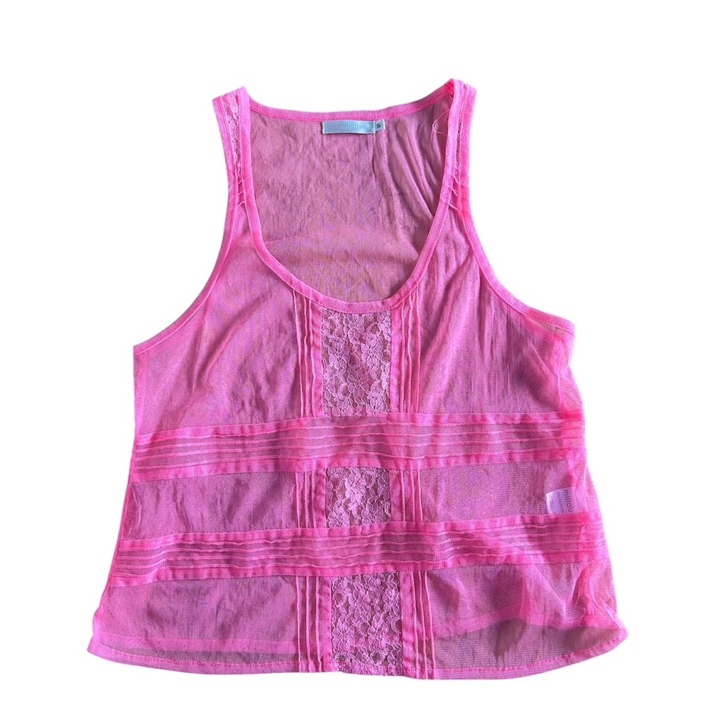 Millau Pink Lace Detail Mesh Tank Top